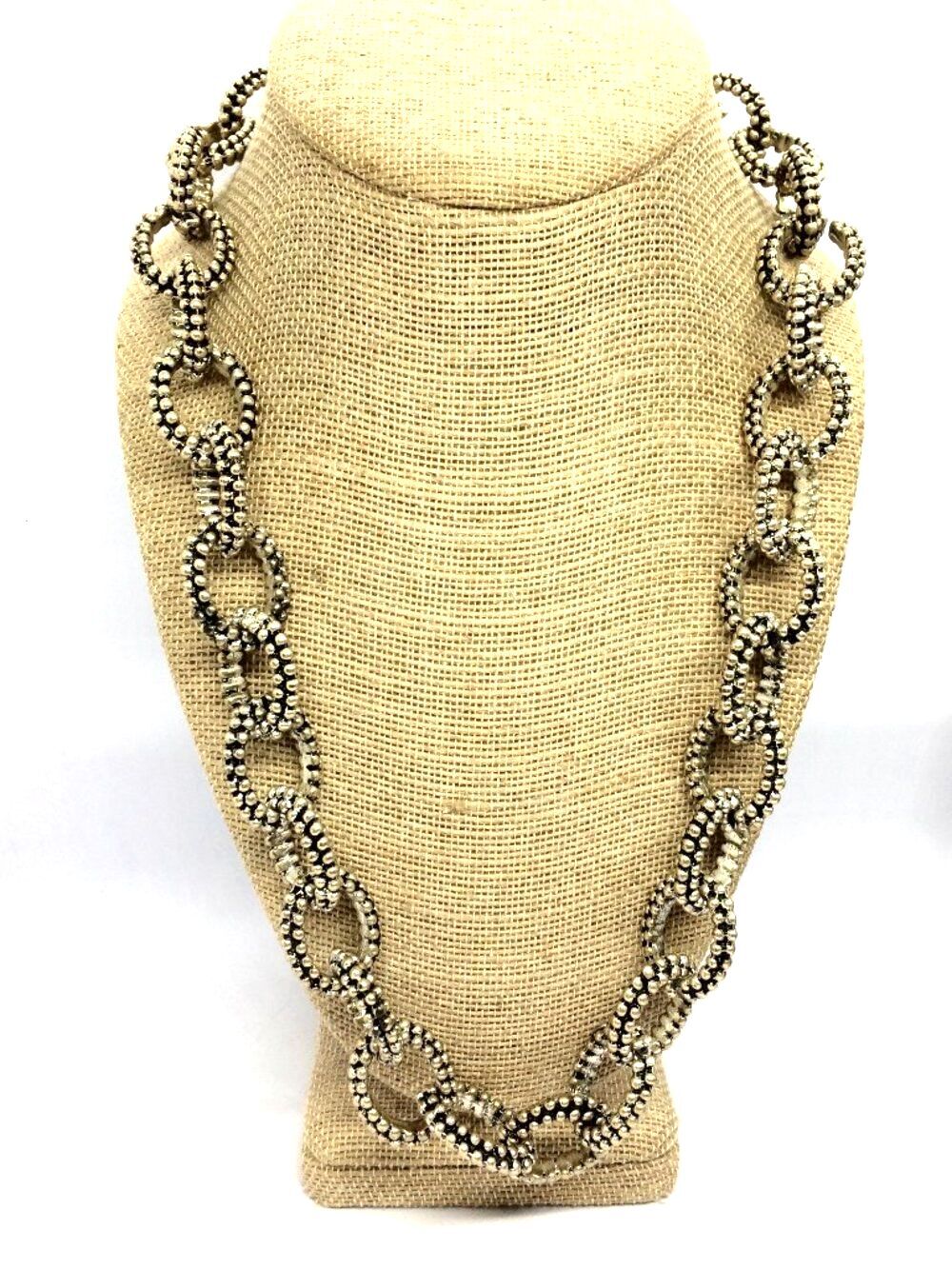 Chunky Necklace Silver Tone Chain Link Textured Statement 24” Bold Mobwife